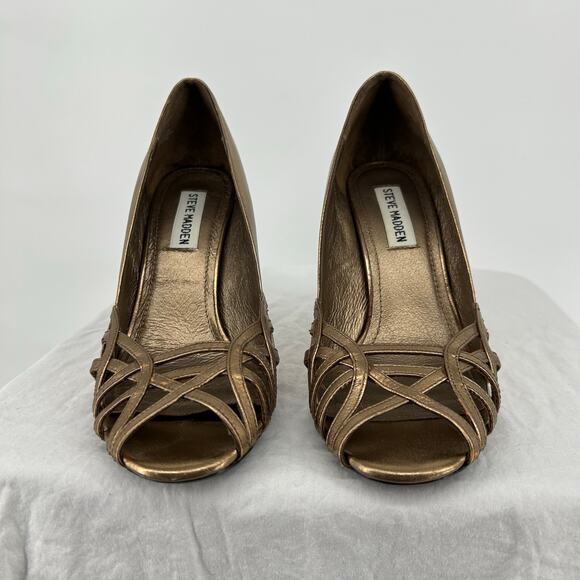 VTG y2k Women's Summer Bronze Gold Steve Madden Donatela Stiletto Heels Sz 6.5M - Picture 3 of 9
